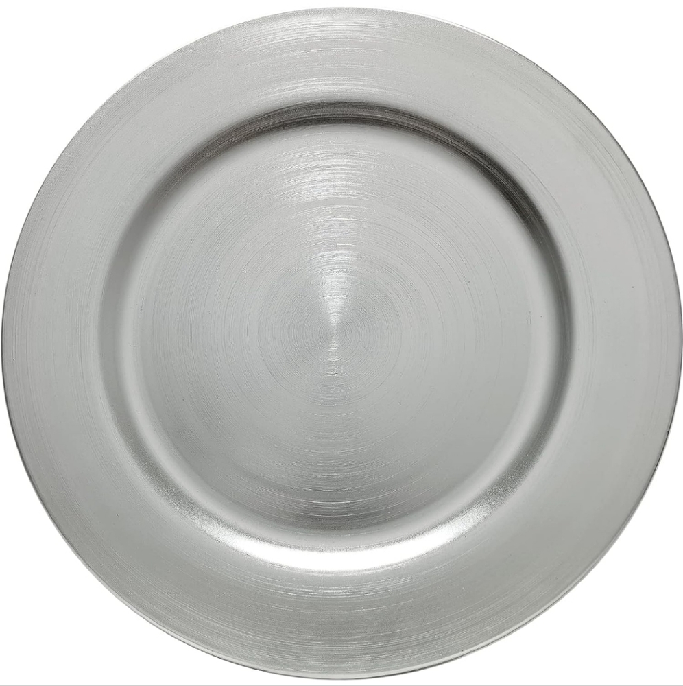NIB 13 inch Metallic Foil Silver Charger Plates, Set of 8.Price is per box.